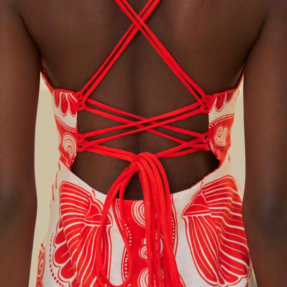 Farm Rio NWT Red and White Patterned Dress - Picture 4 of 9